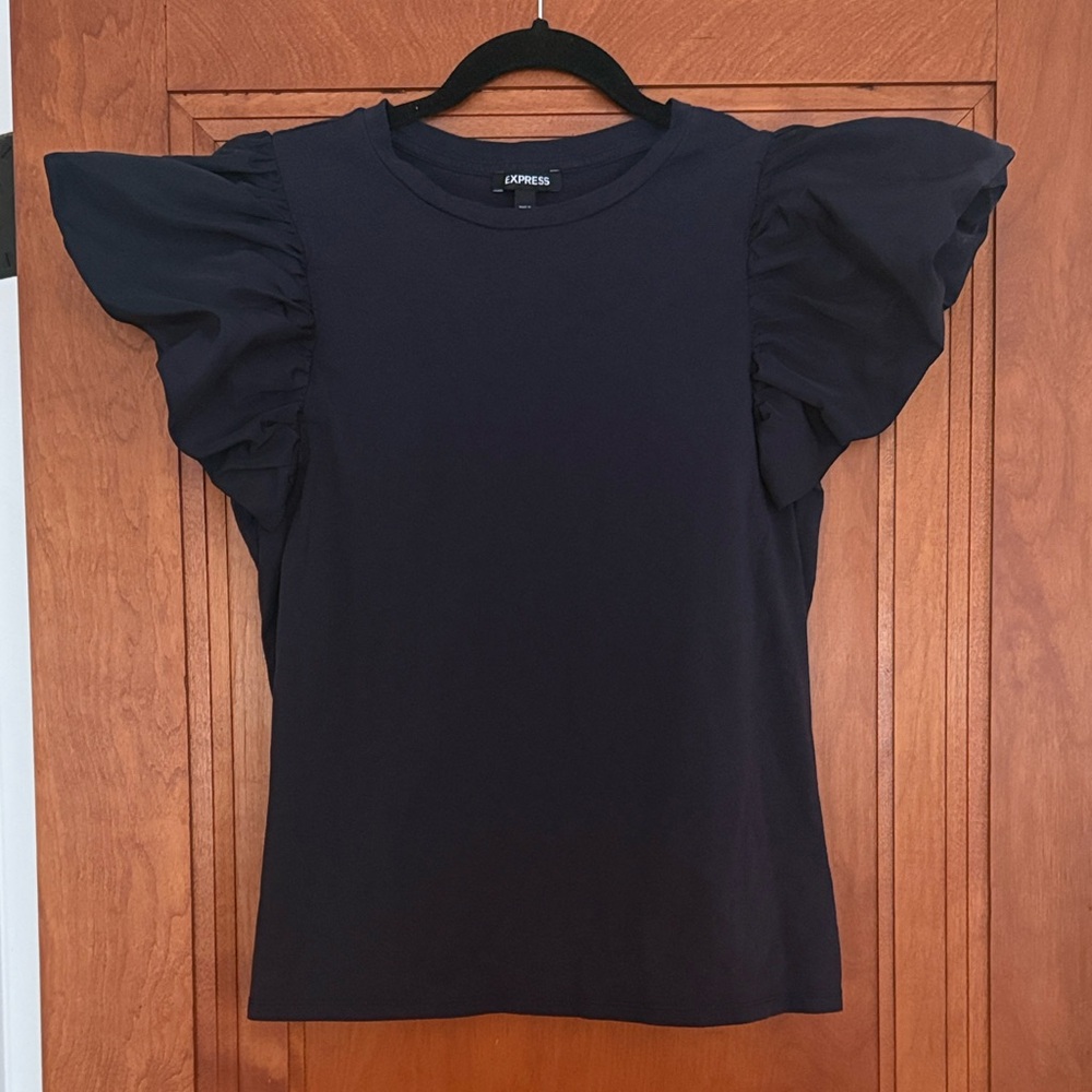 Express Navy Ruffle Sleeve Top sz L